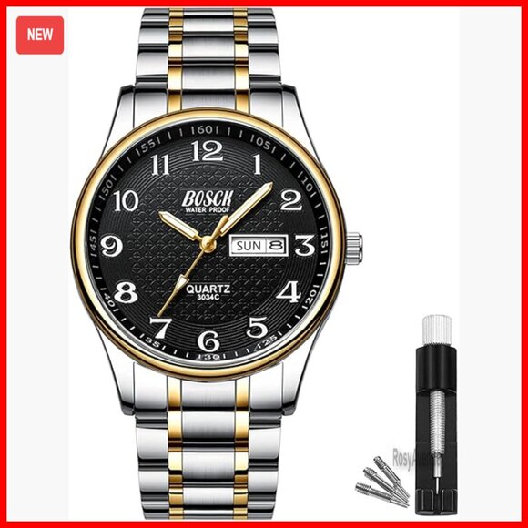 40mm Stainless Steel Quartz Watch with Date Day Waterproof Business Fashion
